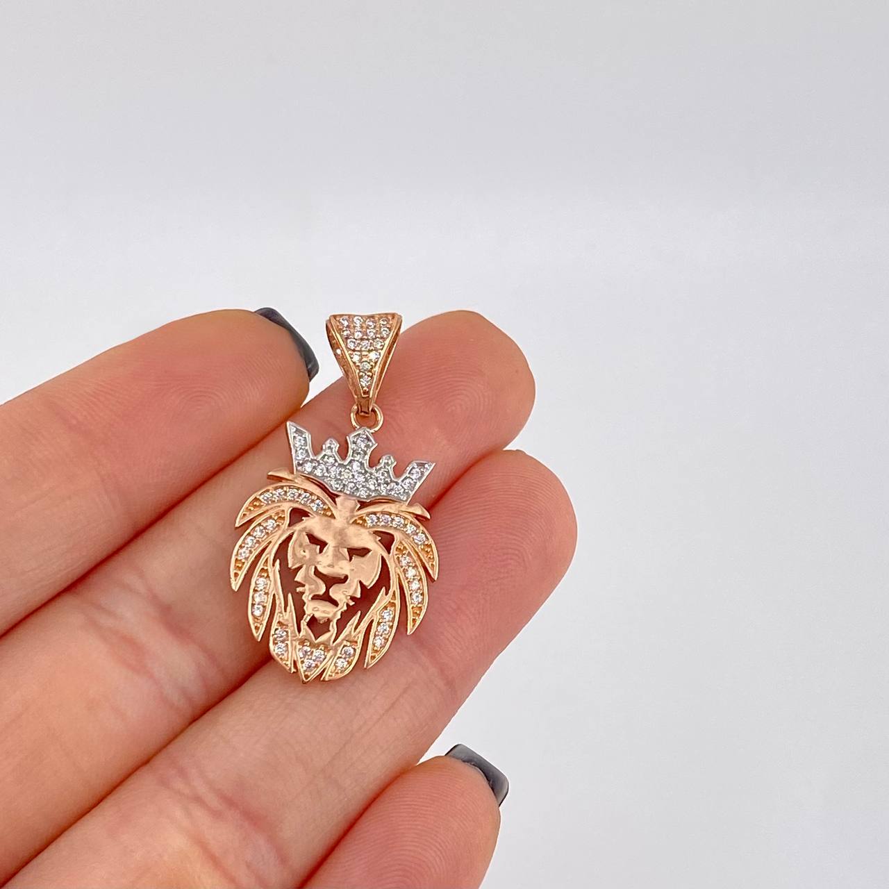 Dije León 3 g / 3.3 cm Dos Oros Blanco Rosa 18K