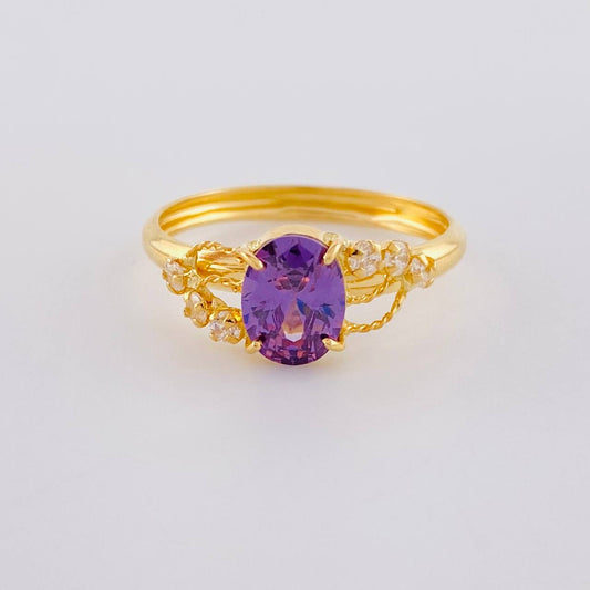 Anillo Solitario Violeta Real 1.85 g / T9 3/4 Oro Amarillo 18K