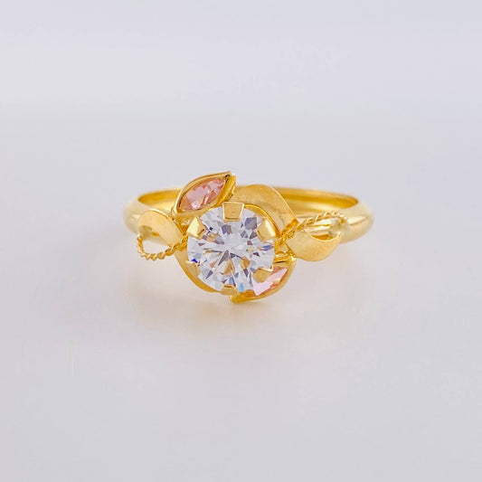 Anillo Solitario Flor De Cristal 1.75 g / T9 1/2 Oro Amarillo 18K