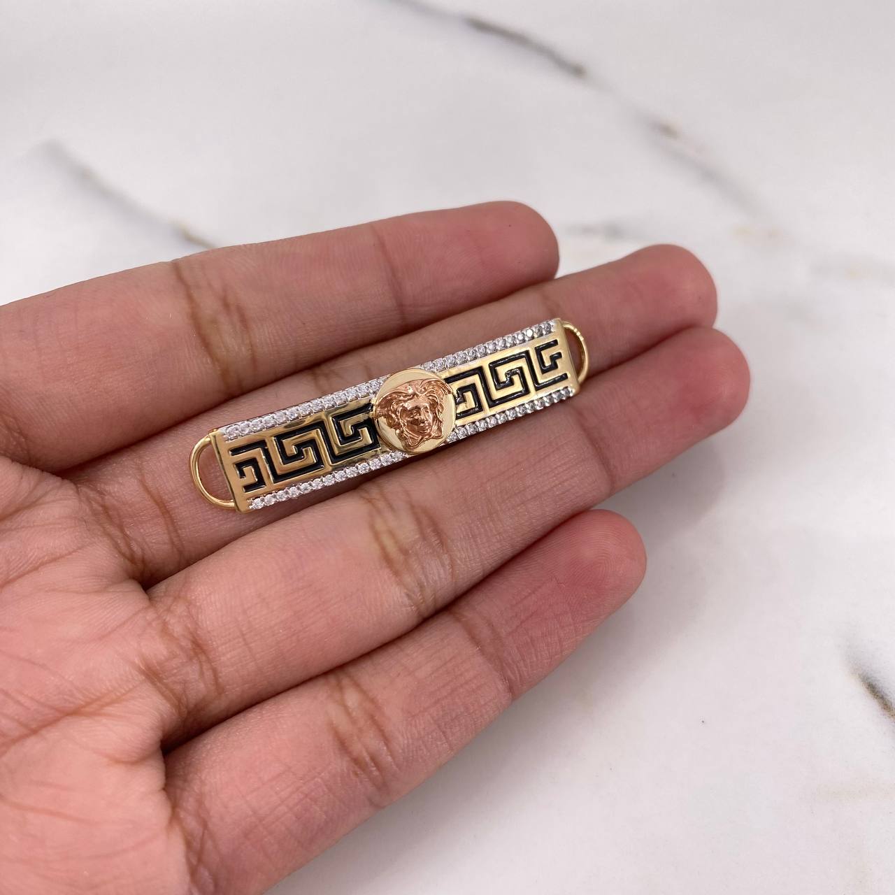 Herraje Placa Medusa Tribal 4.5gr / 4.4mm Circones Blancos Dos Oros Amarillo Rosa Oro Amarillo 18K ©