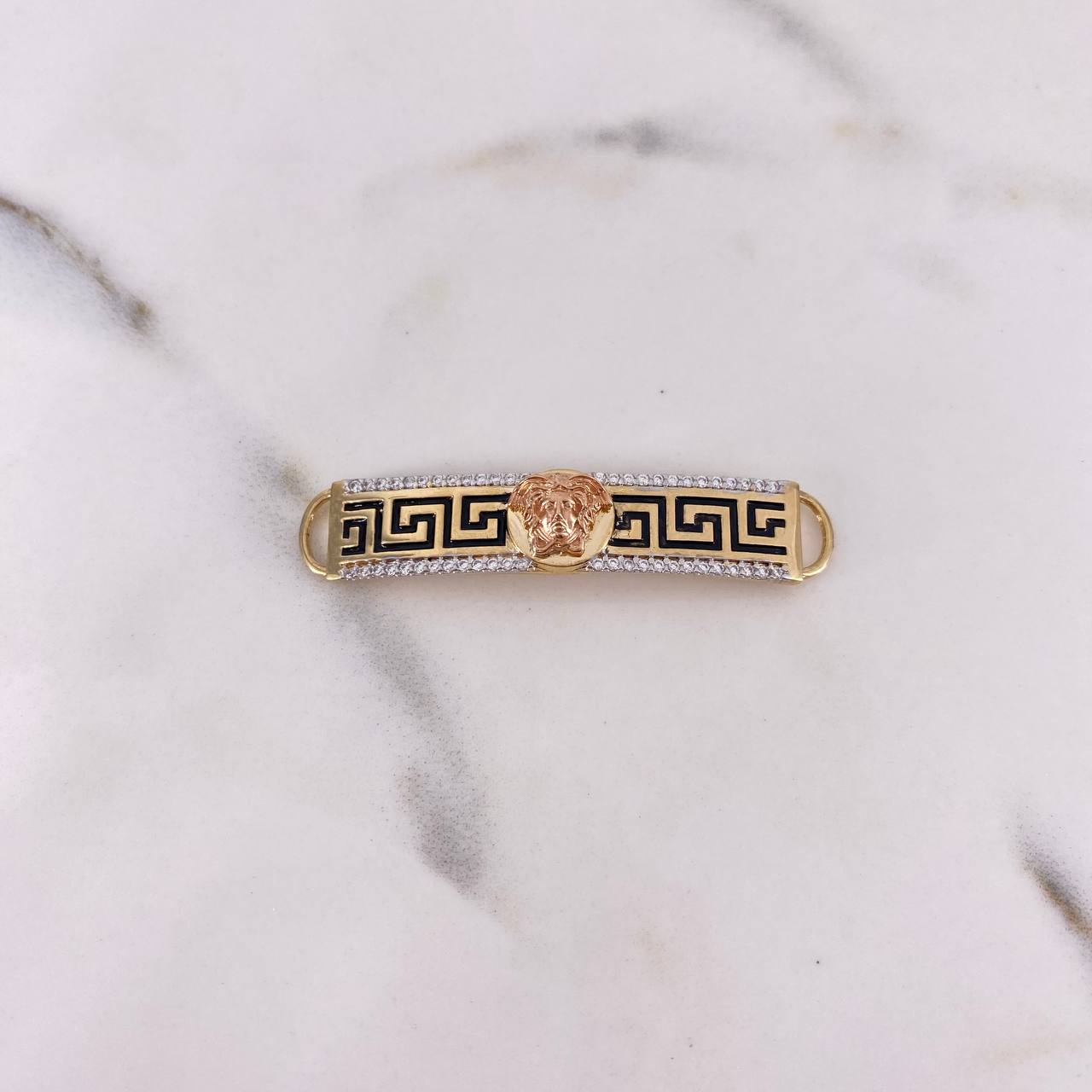 Herraje Placa Medusa Tribal 4.5gr / 4.4mm Circones Blancos Dos Oros Amarillo Rosa Oro Amarillo 18K ©