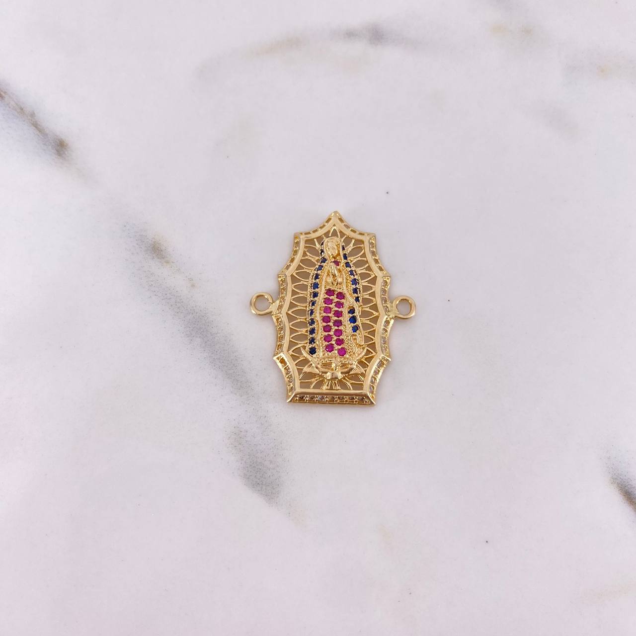 Herraje Virgen Guadalupe 4.05gr / 2.7cm / Circones Fucsias Azules Blancos Oro Amarillo 18K $