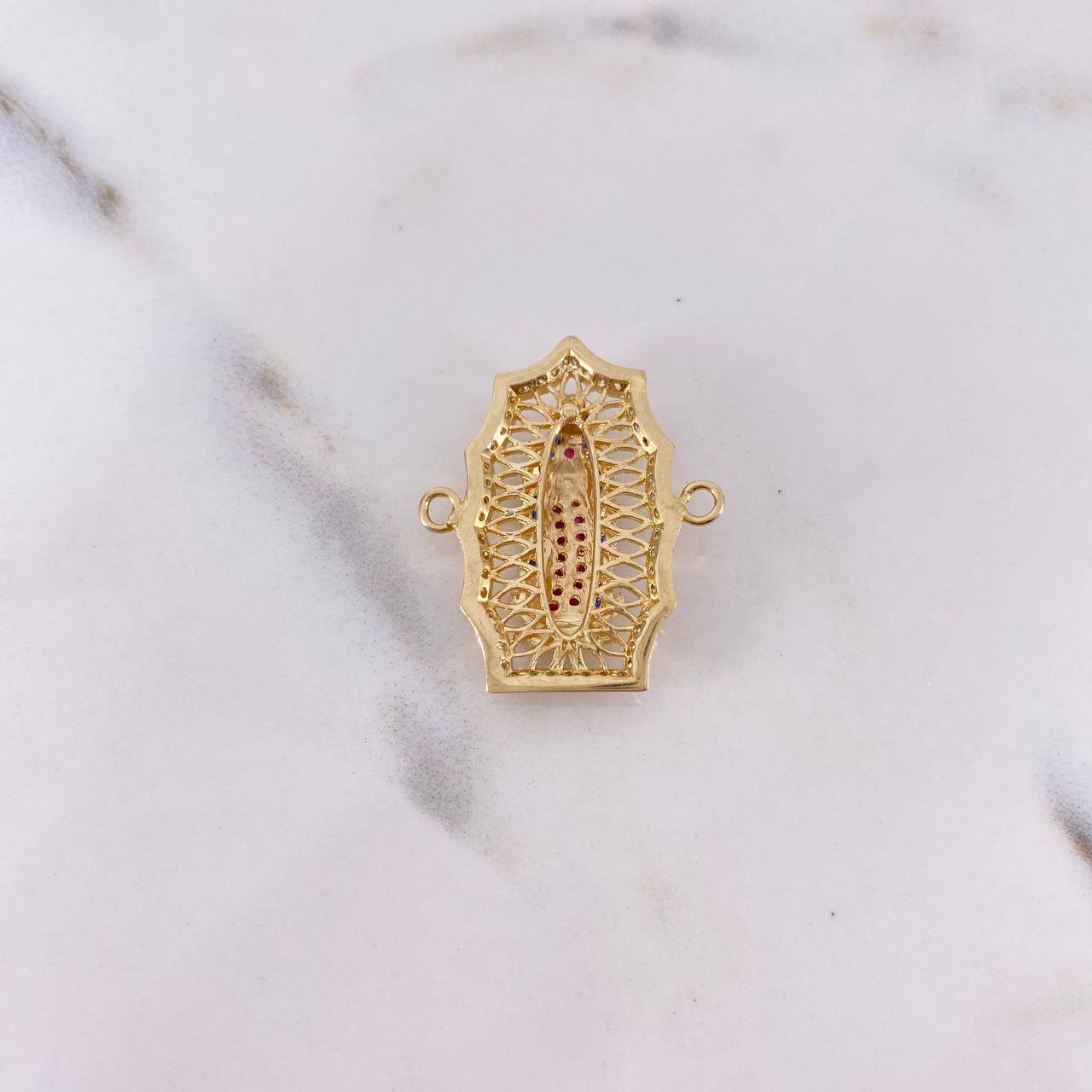 Herraje Virgen Guadalupe 4.05gr / 2.7cm / Circones Fucsias Azules Blancos Oro Amarillo 18K $