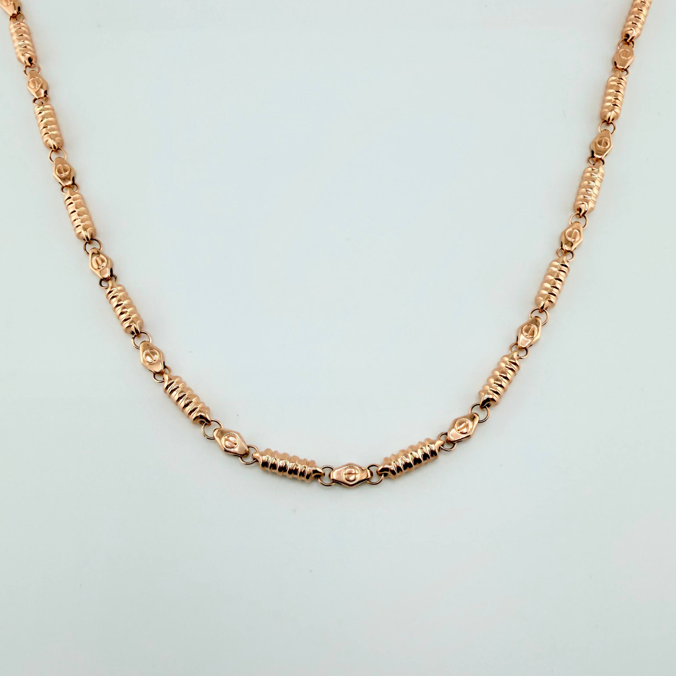 Cadena Rustica Tornillo Cilindros Rayado 15.85gr / 60cm / 4.7mm Oro Rosa 18K ©