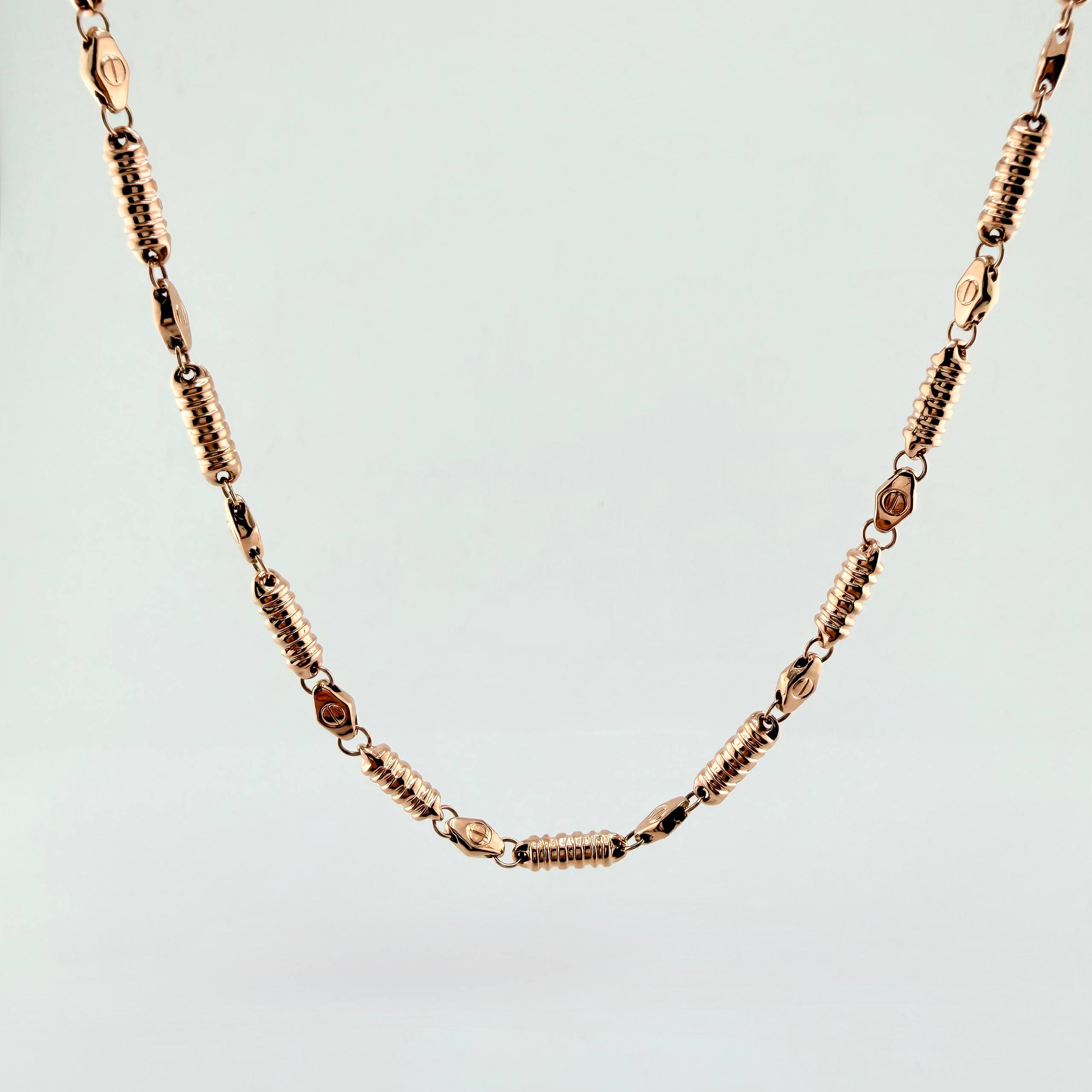 Cadena Rustica Tornillo Cilindros Rayado 15.85gr / 60cm / 4.7mm Oro Rosa 18K ©