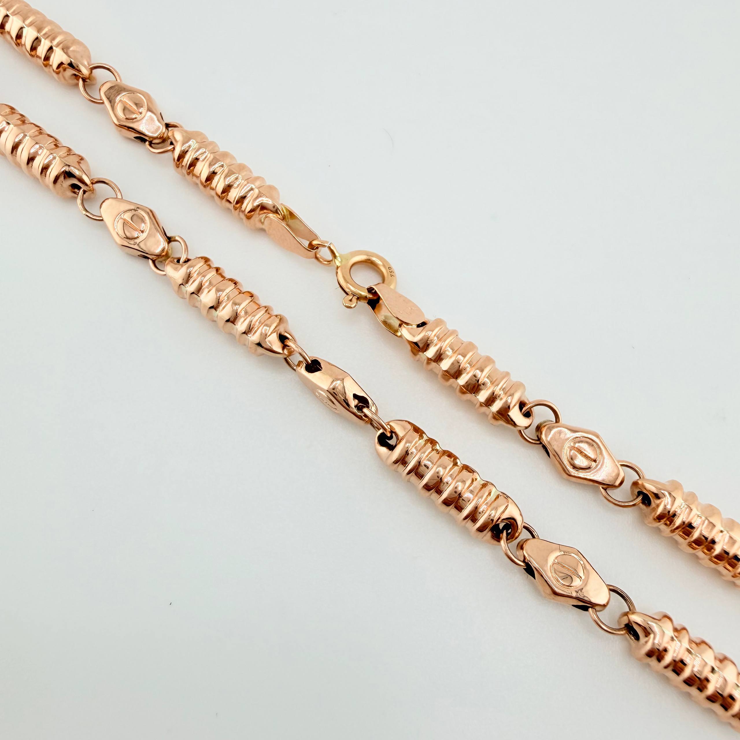 Cadena Rustica Tornillo Cilindros Rayado 15.85gr / 60cm / 4.7mm Oro Rosa 18K ©