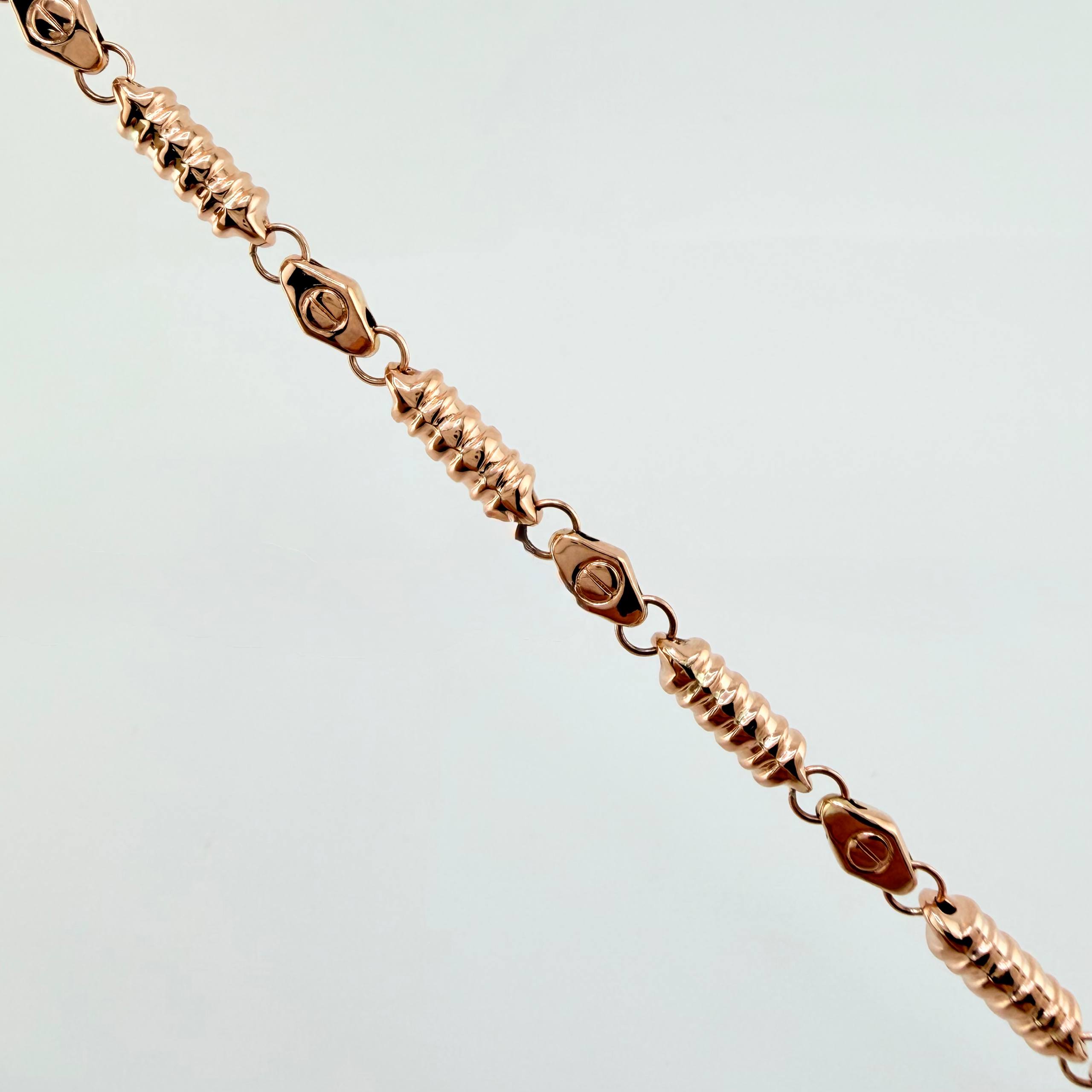 Cadena Rustica Tornillo Cilindros Rayado 15.85gr / 60cm / 4.7mm Oro Rosa 18K ©