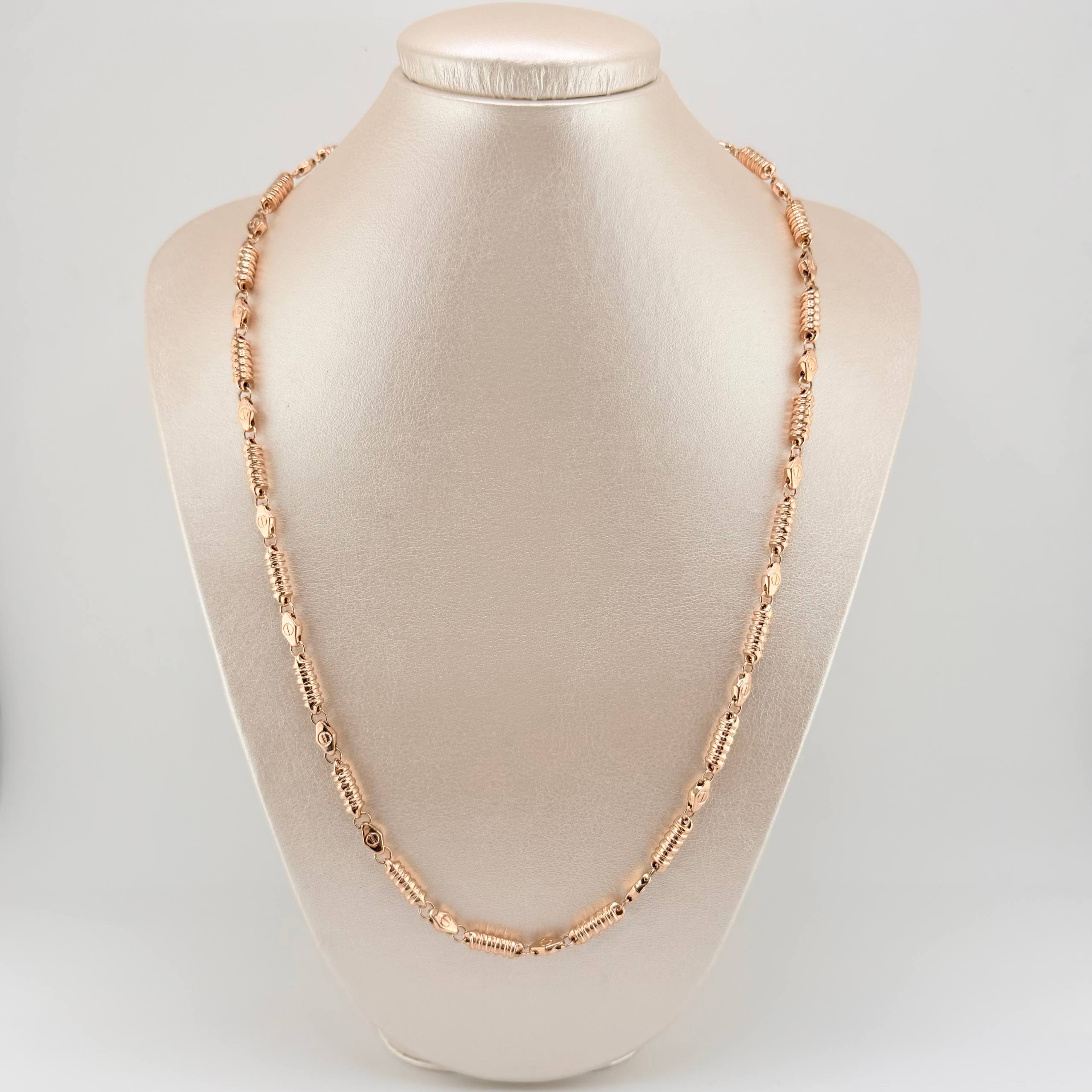 Cadena Rustica Tornillo Cilindros Rayado 15.85gr / 60cm / 4.7mm Oro Rosa 18K ©