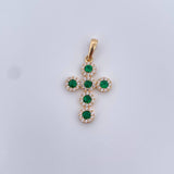 Dije Cruz Tupida 2.25gr / 3.2cm / Circones Blancos Verdes Oro Amarillo 18K &