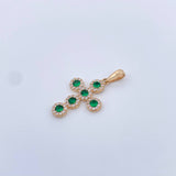 Dije Cruz Tupida 2.25gr / 3.2cm / Circones Blancos Verdes Oro Amarillo 18K &