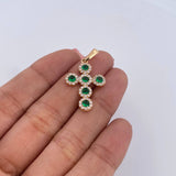 Dije Cruz Tupida 2.25gr / 3.2cm / Circones Blancos Verdes Oro Amarillo 18K &