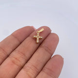 Dije Cruz Doble Faz 0.95gr / 1.7cm / Circones Blancos Verdes Oro Amarillo 18K &