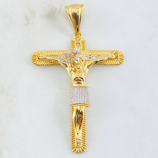 Dije Cruz Cristo 21.2gr / 7.5cm / Dos Oros Amarillo Blanco 18K ©