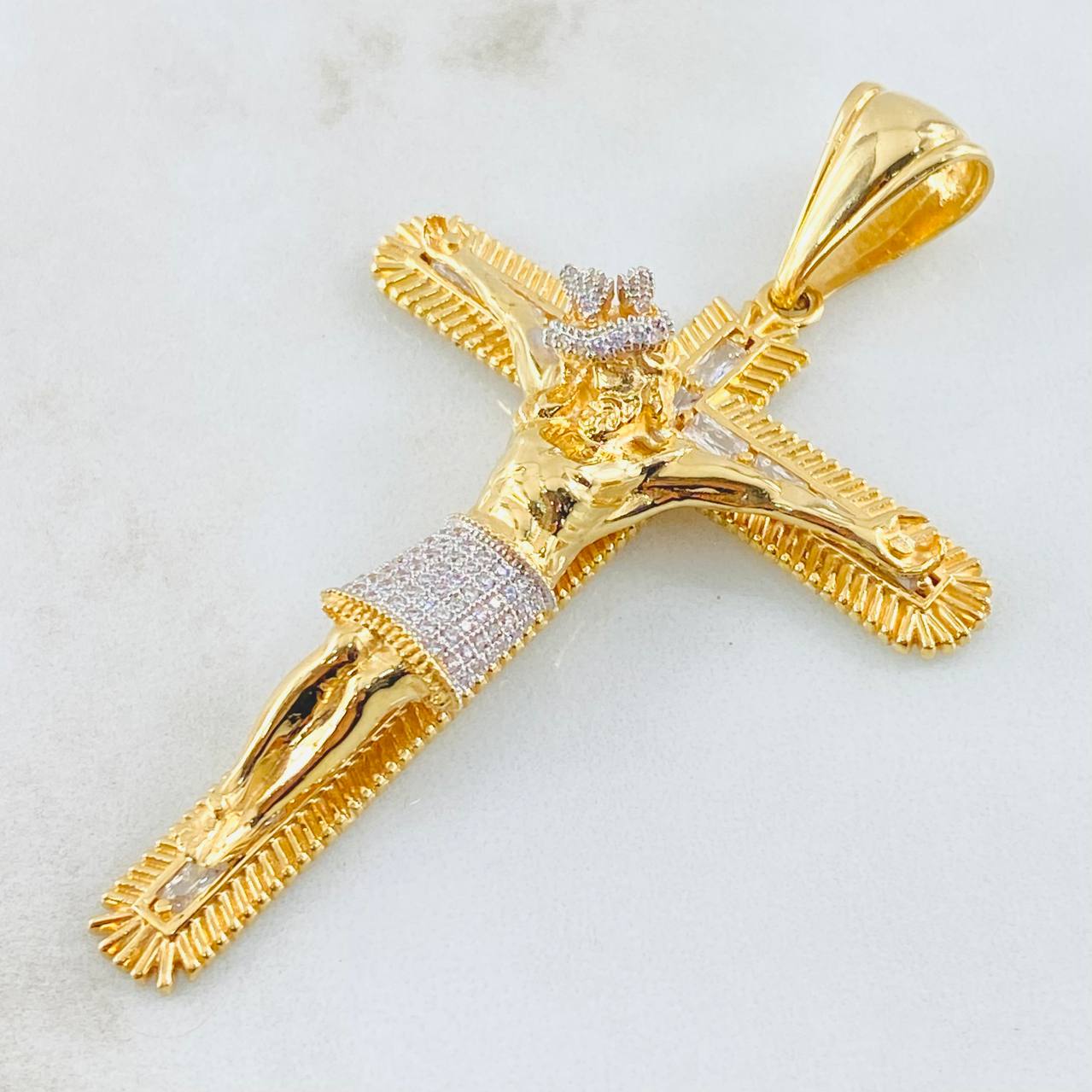Dije Cruz Cristo 21.2gr / 7.5cm / Dos Oros Amarillo Blanco 18K ©