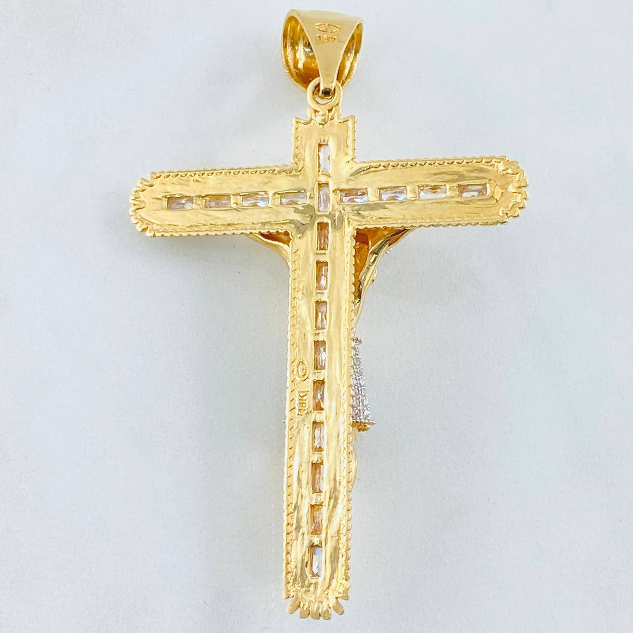 Dije Cruz Cristo 21.2gr / 7.5cm / Dos Oros Amarillo Blanco 18K ©