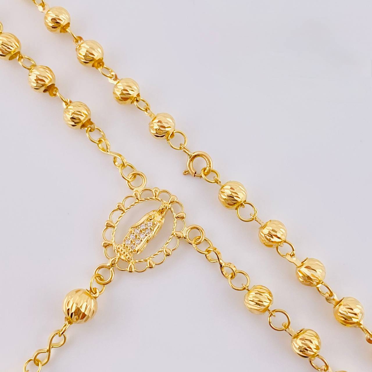 Rosario Virgen Guadalupe Diamantado 9.8 g / 50 cm / 4 mm - 5 mm Oro Amarillo 18K