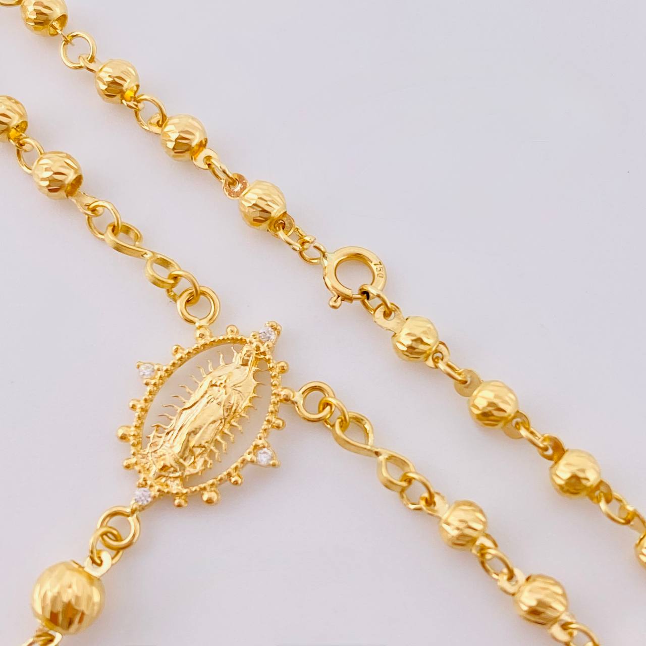 Rosario Virgen Guadalupe Diamantado 7.25 g / 50 cm / 3 mm - 4 mm Oro Amarillo 18K