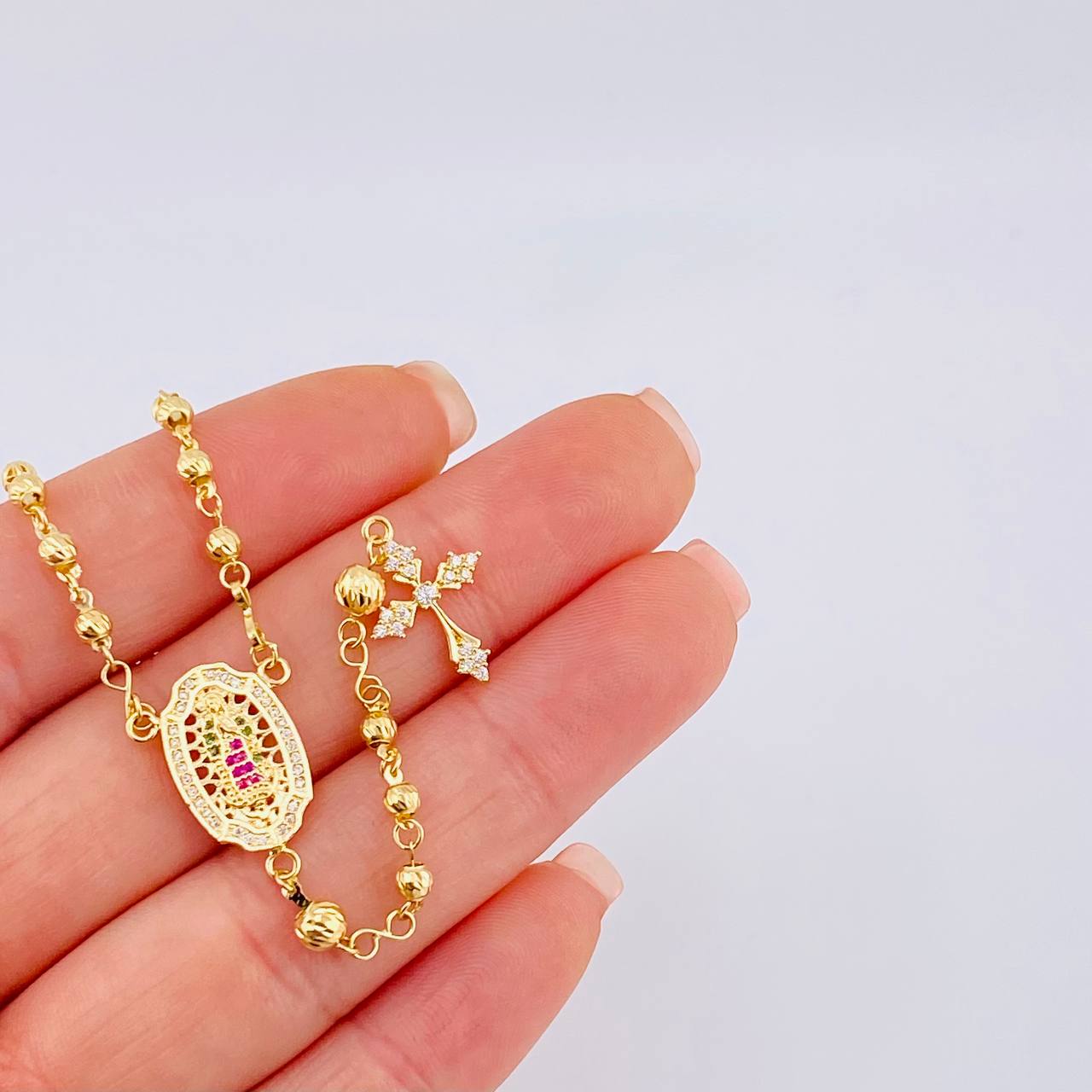 Rosario Virgen Guadalupe Diamantado 7.65 g / 47.5 cm / 3 mm - 4 mm Oro Amarillo 18K