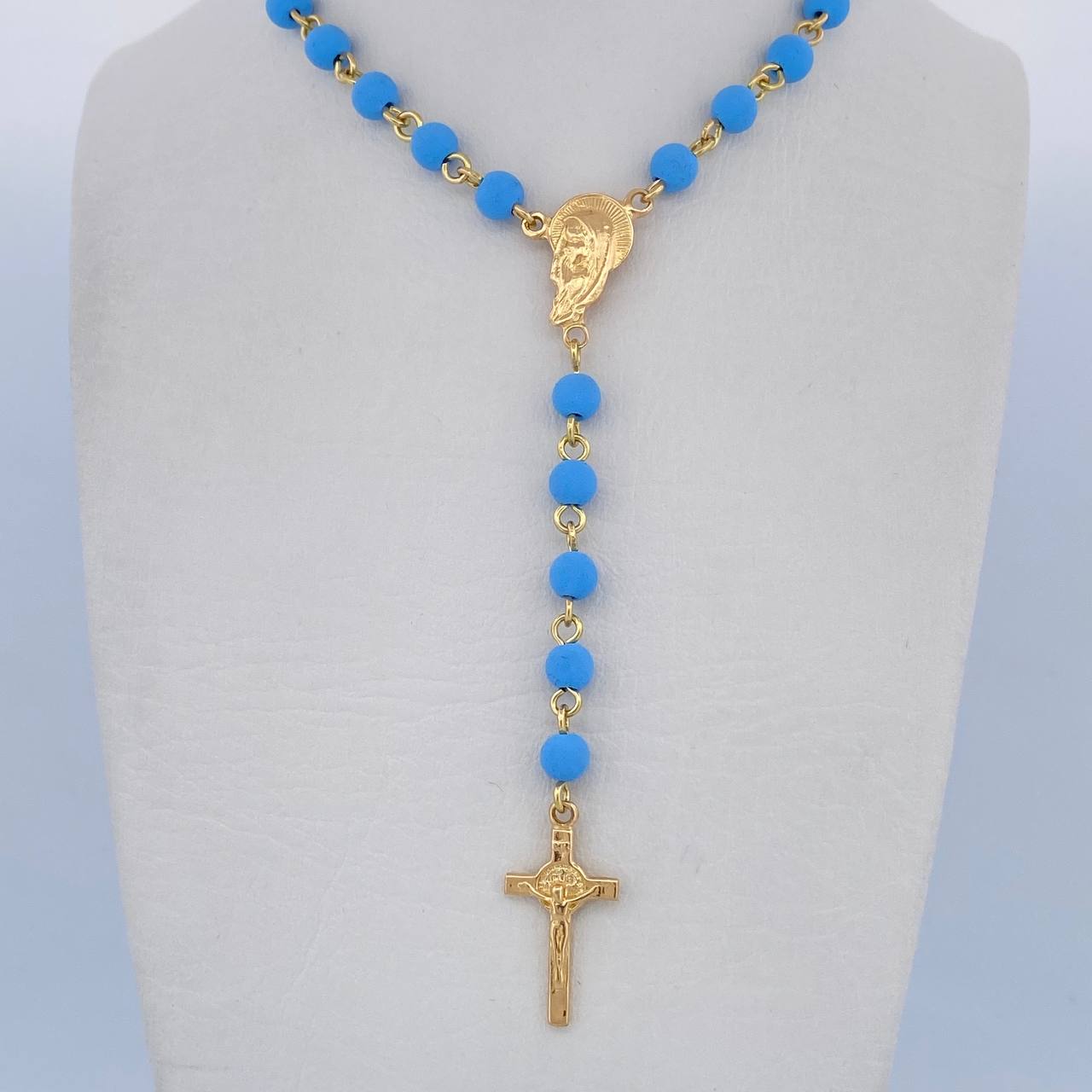 Rosario Virgen Maria 12.8gr / 54.6cm / 4.6mm Neoprenos Azules Oro Amarillo 18K &