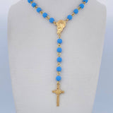 Rosario Virgen Maria 12.8gr / 54.6cm / 4.6mm Neoprenos Azules Oro Amarillo 18K &