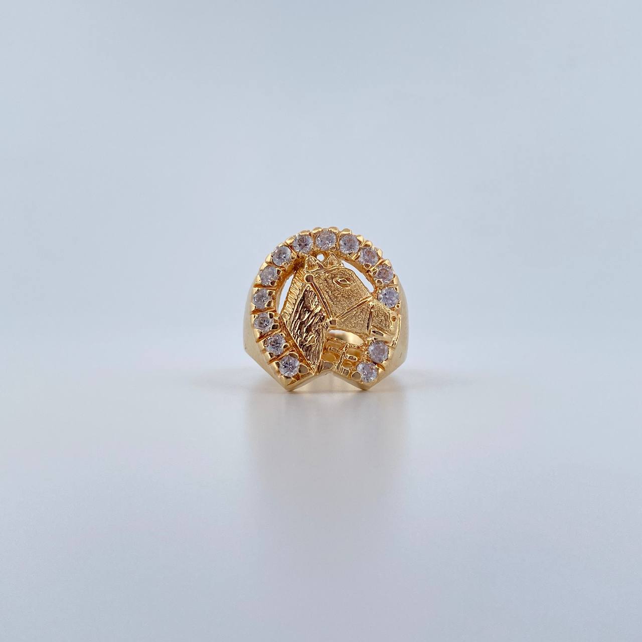 Anillo Herradura Caballo 12.35gr / T10 / Circones Blancos Oro Amarillo 18K $