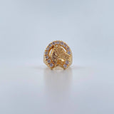 Anillo Herradura Caballo 12.35gr / T10 / Circones Blancos Oro Amarillo 18K $