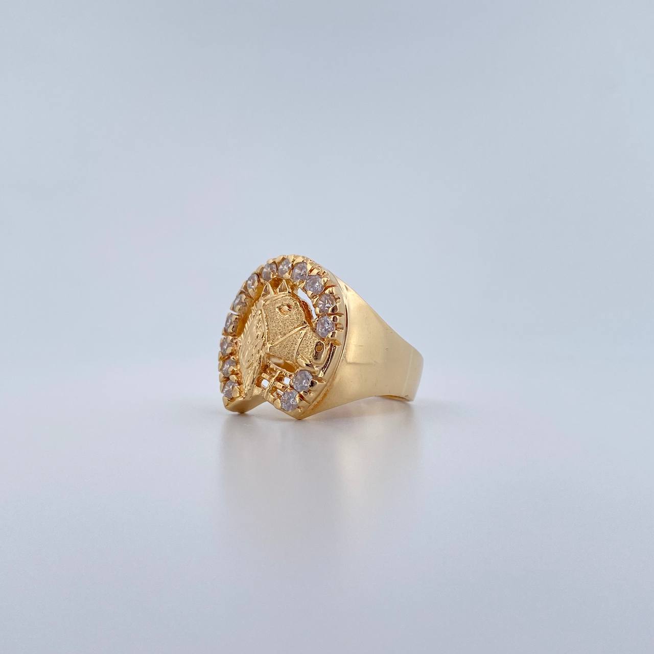 Anillo Herradura Caballo 12.35gr / T10 / Circones Blancos Oro Amarillo 18K $