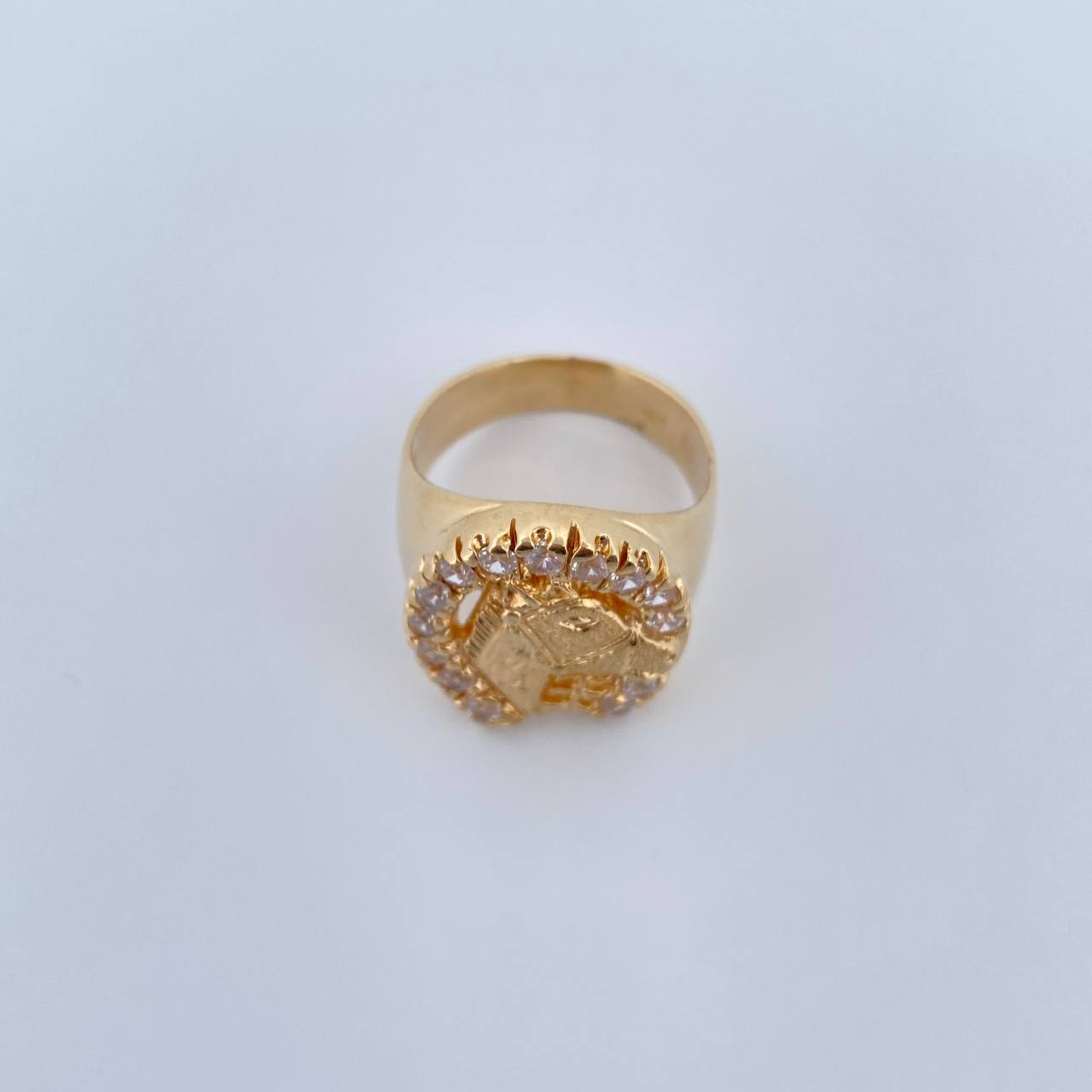 Anillo Herradura Caballo 12.35gr / T10 / Circones Blancos Oro Amarillo 18K $