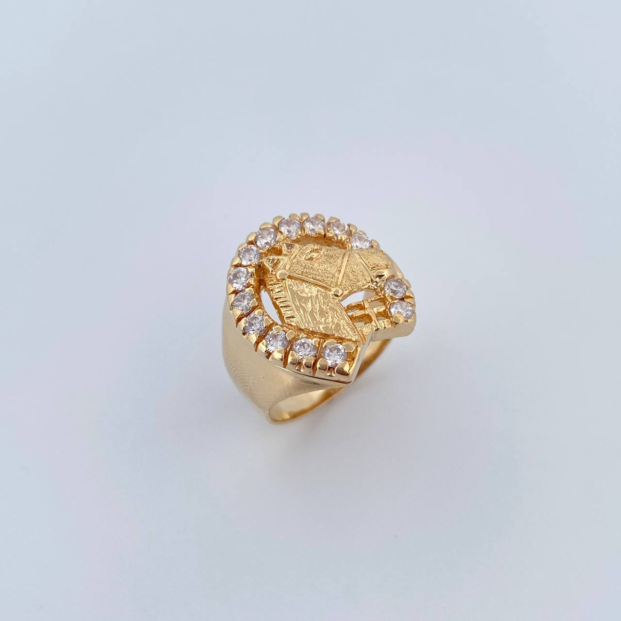 Anillo Herradura Caballo 12.35gr / T10 / Circones Blancos Oro Amarillo 18K $