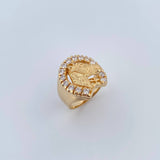 Anillo Herradura Caballo 12.35gr / T10 / Circones Blancos Oro Amarillo 18K $