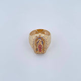 Anillo Virgen Guadalupe 11.35gr / T11 1/4 / Circones Azules Fucsias Blancos Oro Amarillo 18K $