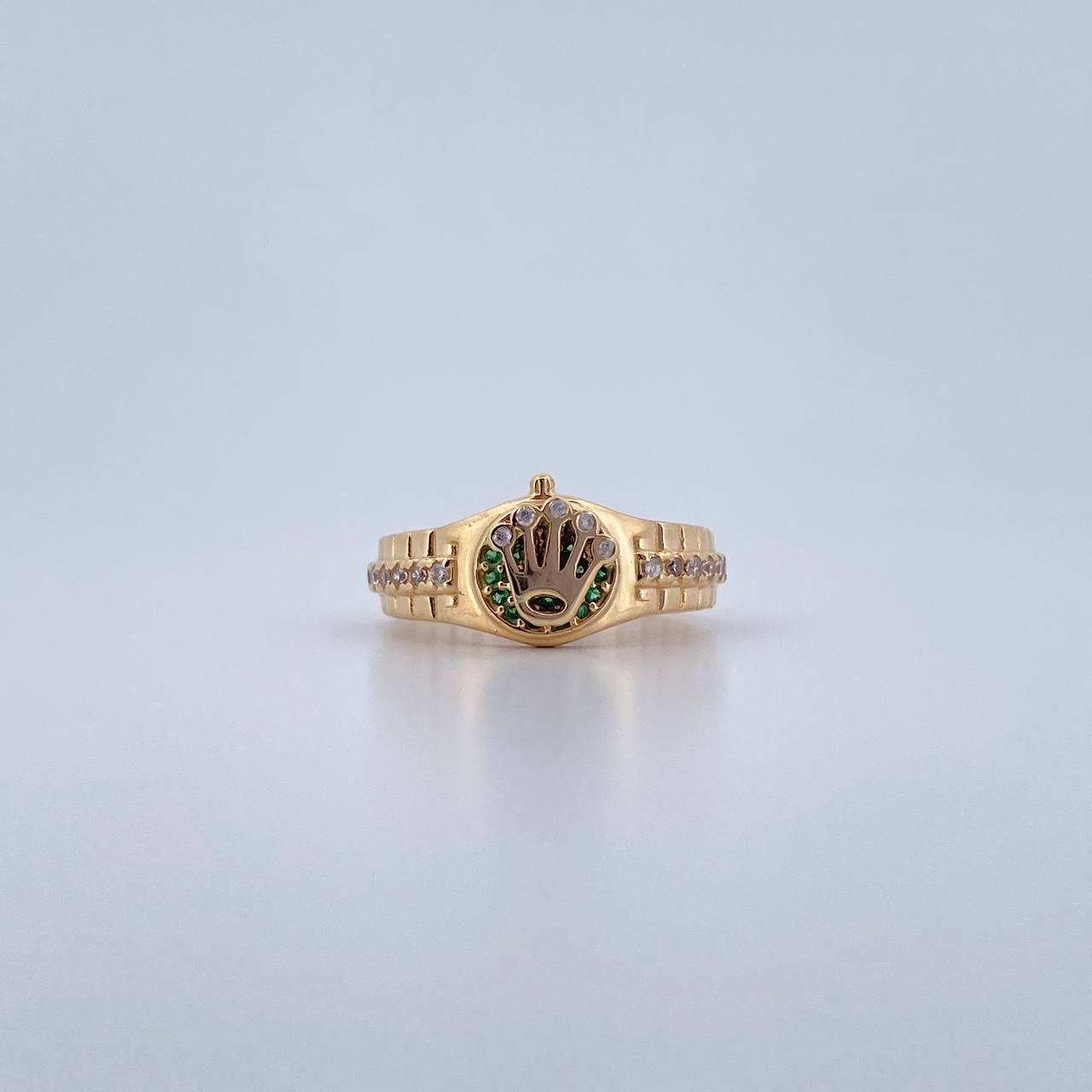 Anillo Corona RX 4.6gr / T7 / Circones Verdes Blancos Oro Amarillo 18K $