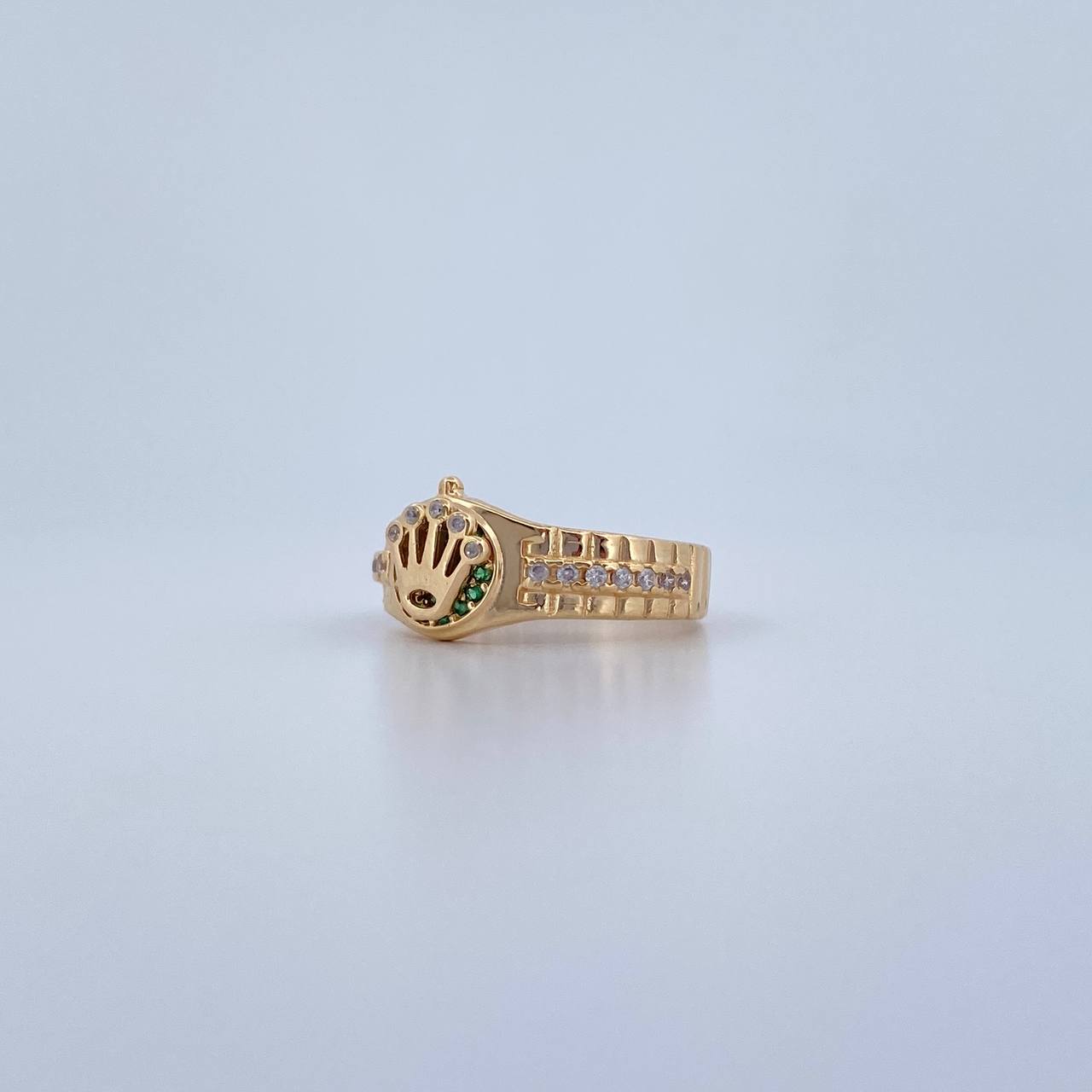 Anillo Corona RX 4.6gr / T7 / Circones Verdes Blancos Oro Amarillo 18K $