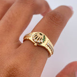 Anillo Corona RX 4.6gr / T7 / Circones Verdes Blancos Oro Amarillo 18K $