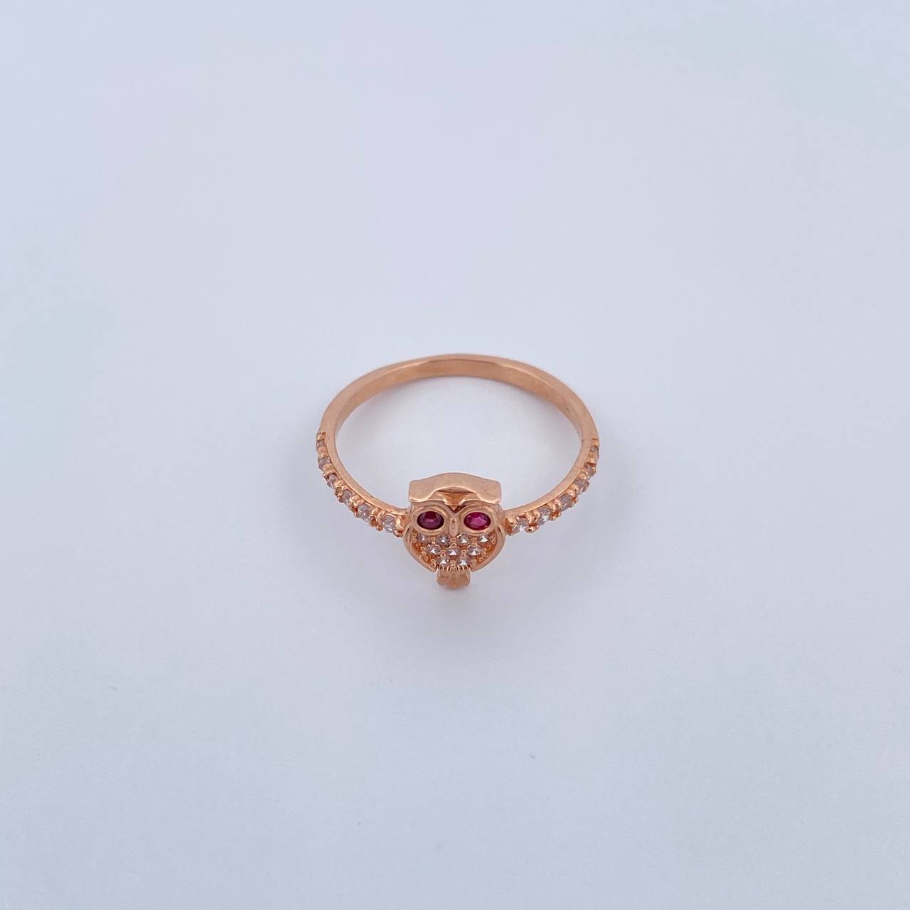 Anillo Buho 1.85gr / T6 1/4 / Circones Fucsias Blancos Oro Rosa 18K $
