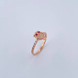 Anillo Buho 1.85gr / T6 1/4 / Circones Fucsias Blancos Oro Rosa 18K $