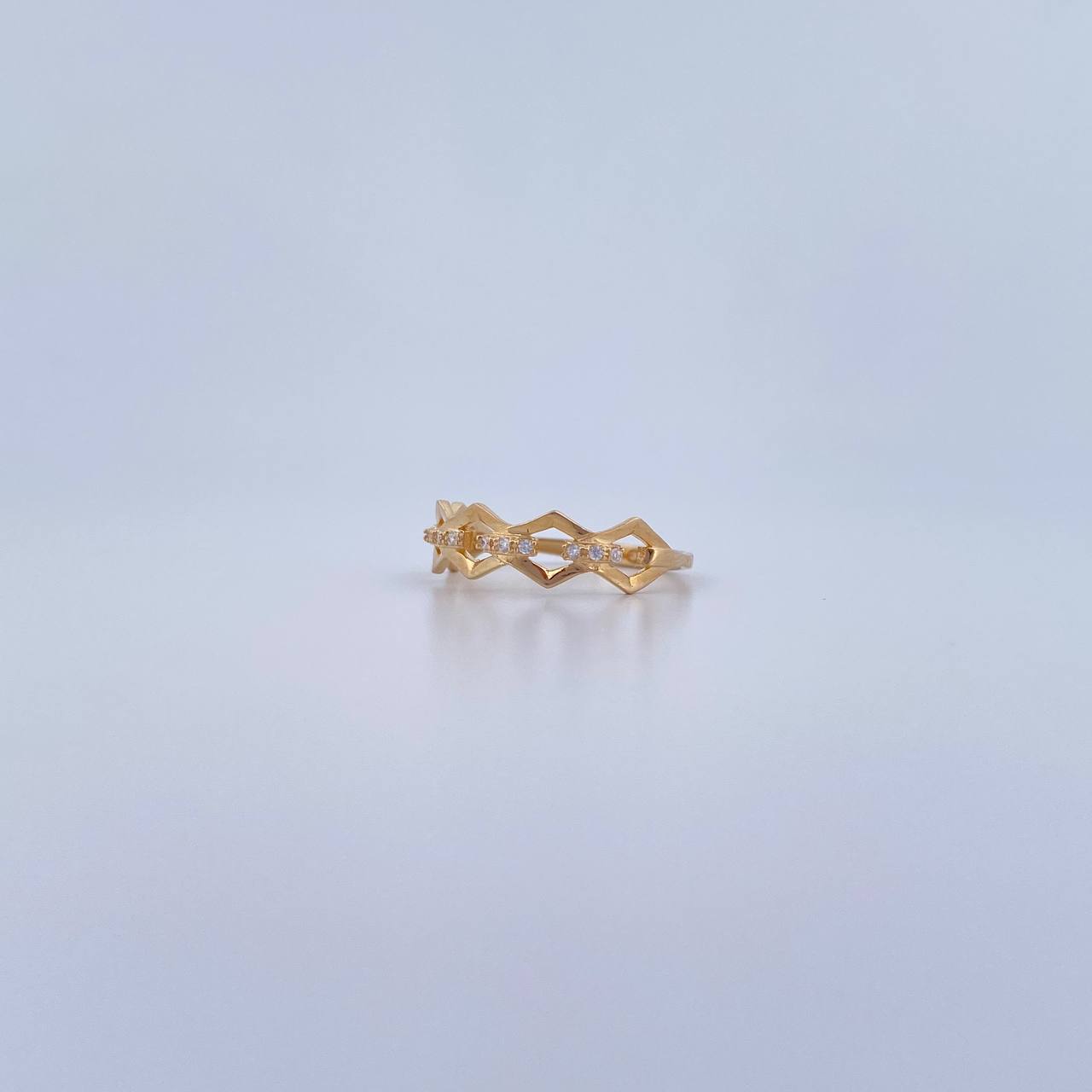 Anillo Churumbela Rombos 1.6gr / T6 3/4 / Circones Blancos Oro Amarillo 18K $