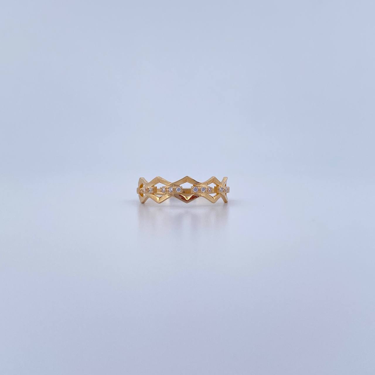 Anillo Churumbela Rombos 1.6gr / T6 3/4 / Circones Blancos Oro Amarillo 18K $