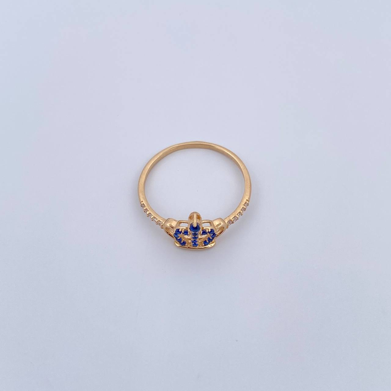 Anillo Corona 1.55gr / T7 1/4 / Circones Azules Blancos Oro Amarillo 18K $