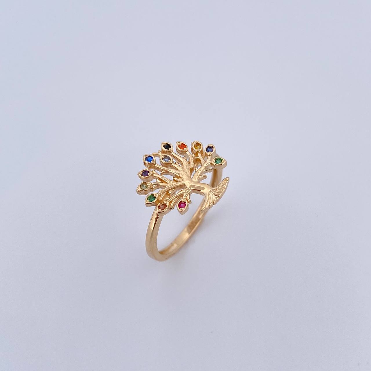 Anillo Arbol De La Vida 2.4gr / T5 1/2 / Circones Colores Oro Amarillo 18K $