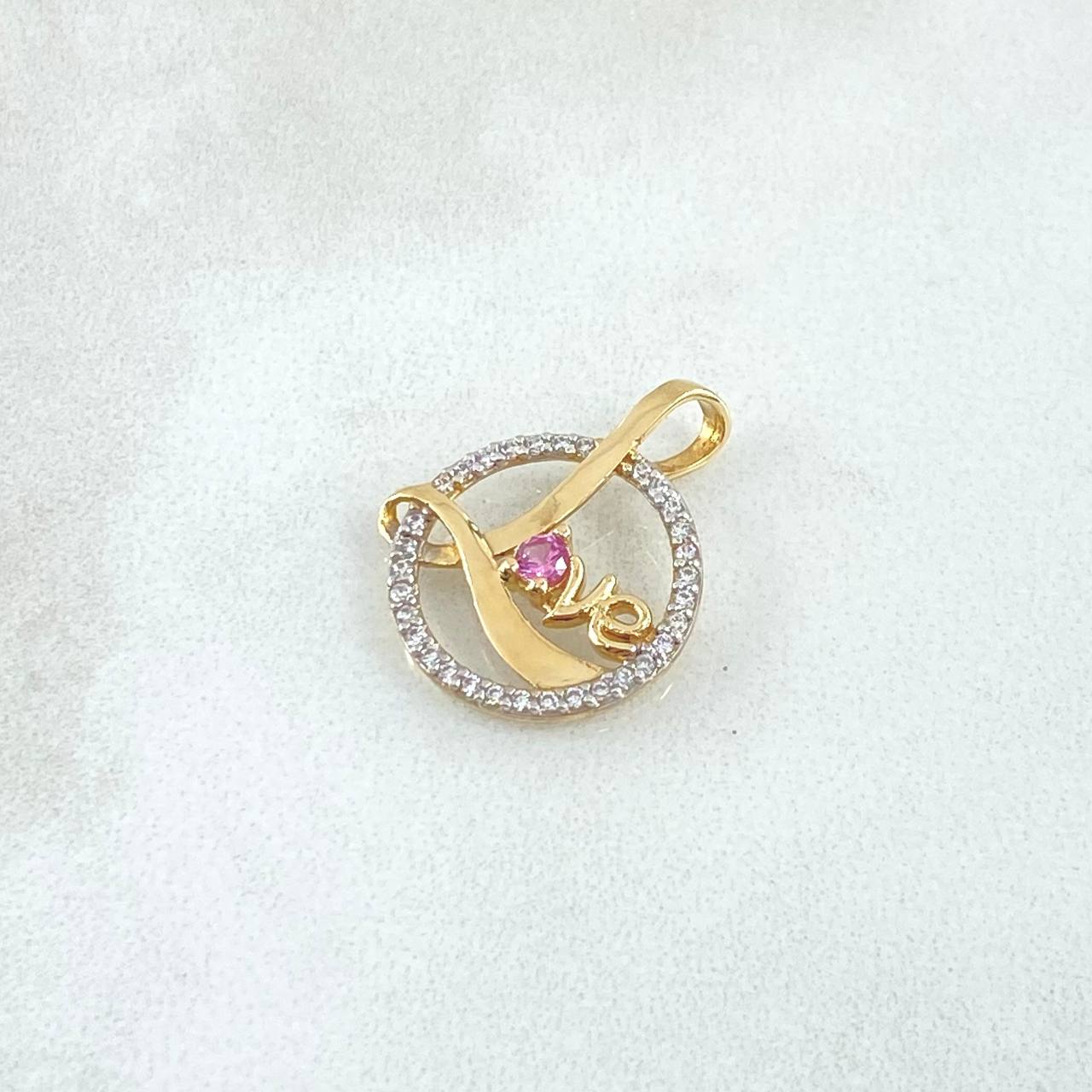 Dije LOVE en Circulo 1.35gr / 2cm / Circones Blancos Rosado Oro Amarillo 18K