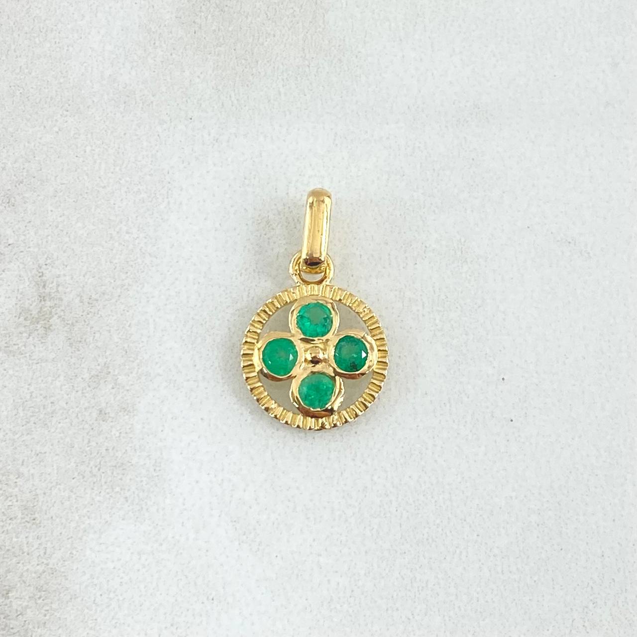 Dije Aro Tetra Mosaical 1.5gr / 1.9cm / Esmeraldas 26pts Oro Amarillo 18K (Joya) ©