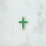 Herraje Cruz Basteada 0.9gr / 1.8cm / Esmeraldas 38Pts Oro Amarillo 18K (Joya)