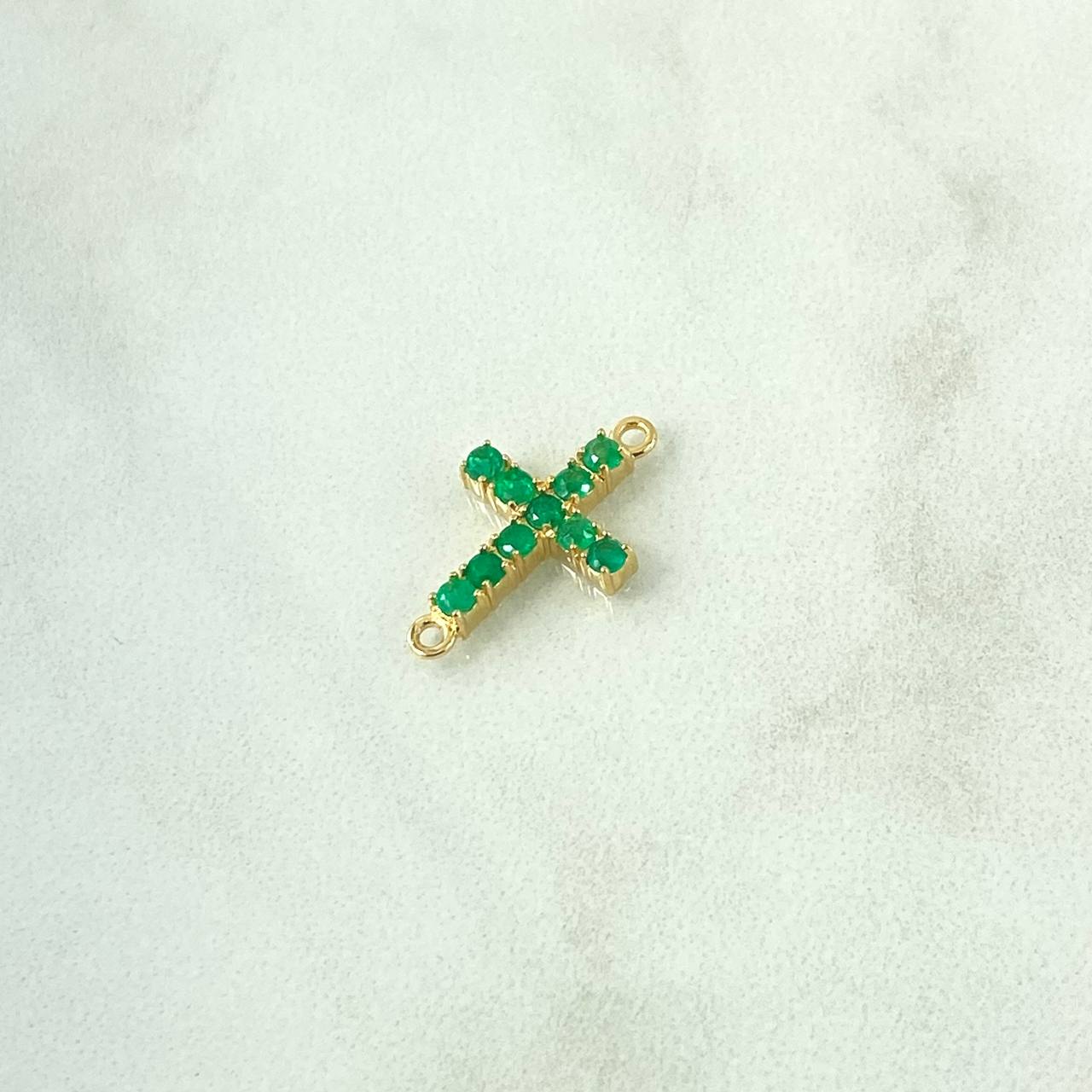 Herraje Cruz Basteada 0.9gr / 1.8cm / Esmeraldas 38Pts Oro Amarillo 18K (Joya)