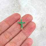 Herraje Cruz Basteada 0.9gr / 1.8cm / Esmeraldas 38Pts Oro Amarillo 18K (Joya)