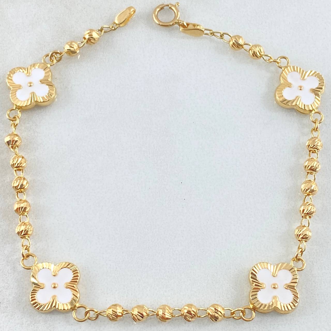 Pulso Trebol Blanco 4.15gr / 18cm / Oro Amarillo 18K *