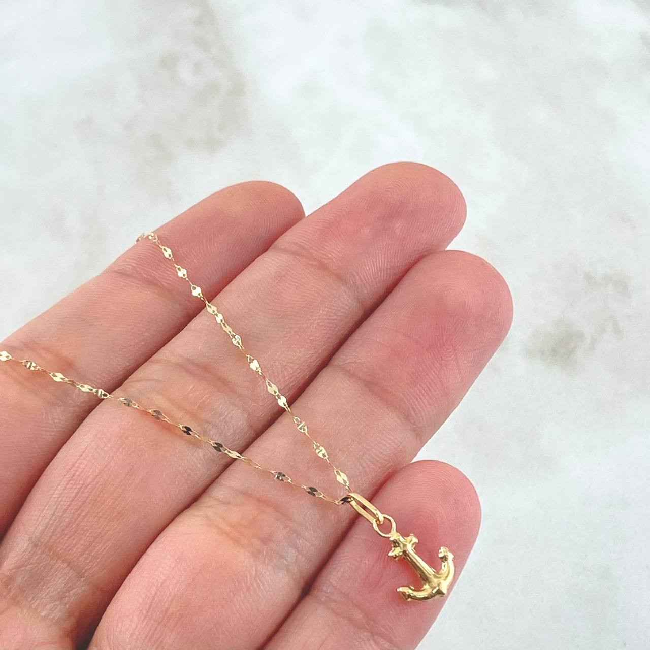 Set Cadena y Dije Mini Flor Espejo + Ancla  0.6gr / Oro Amarillo 18K ©