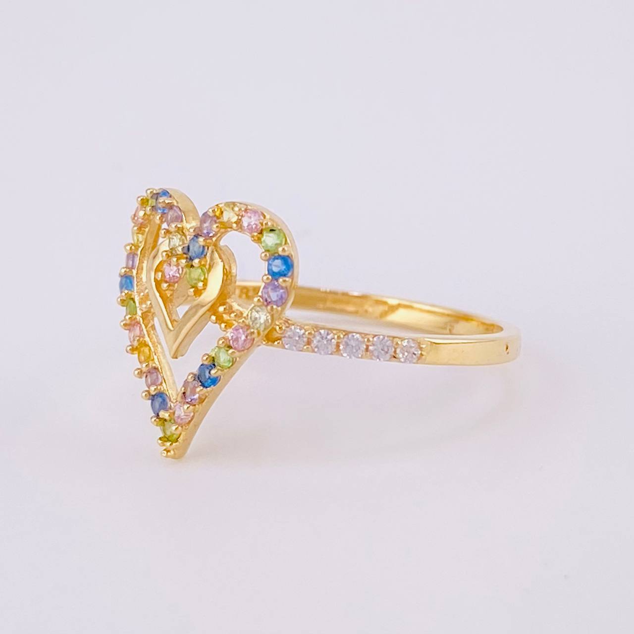Anillo Doble Corazón Cruzado 2.1g / T7 1/2 Oro Amarillo 18K