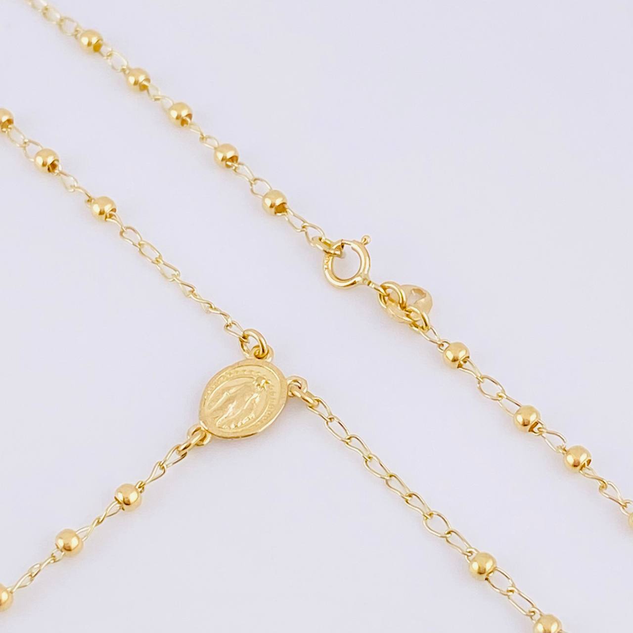 Rosario Virgen Milagrosa Cruz Cristo 4.05g / 55cm / 2.25mm Oro Amarillo 18K