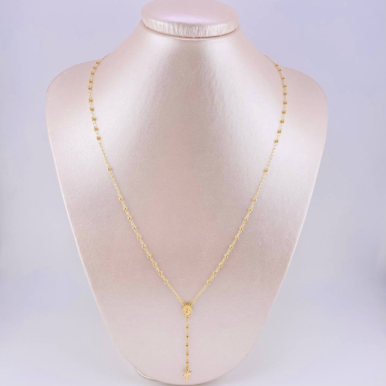 Rosario Virgen Milagrosa Cruz Lisa 3.9g / 55cm / 2.25mm Oro Amarillo 18K